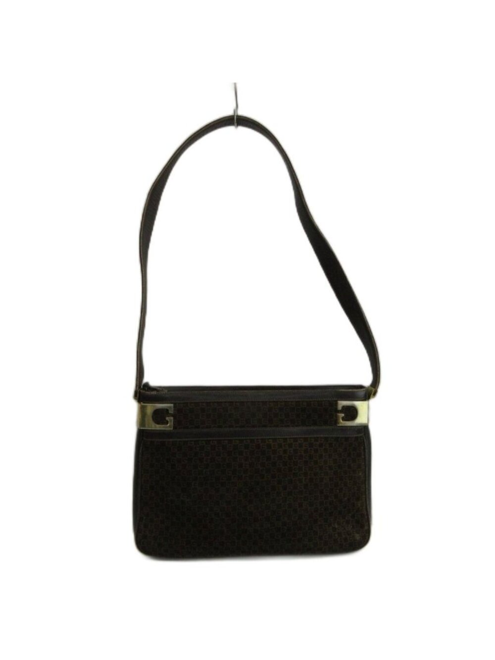 Gucci Vintage Shoulder Bag Suede Leather Square Monogram All Over Pattern Gold